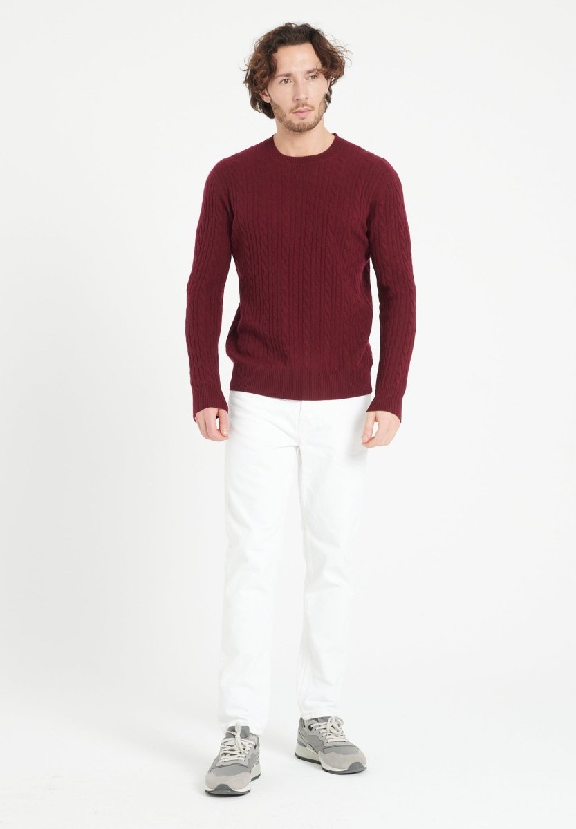 Pull col rond homme en cachemire rouge bordeaux - ZACH 5