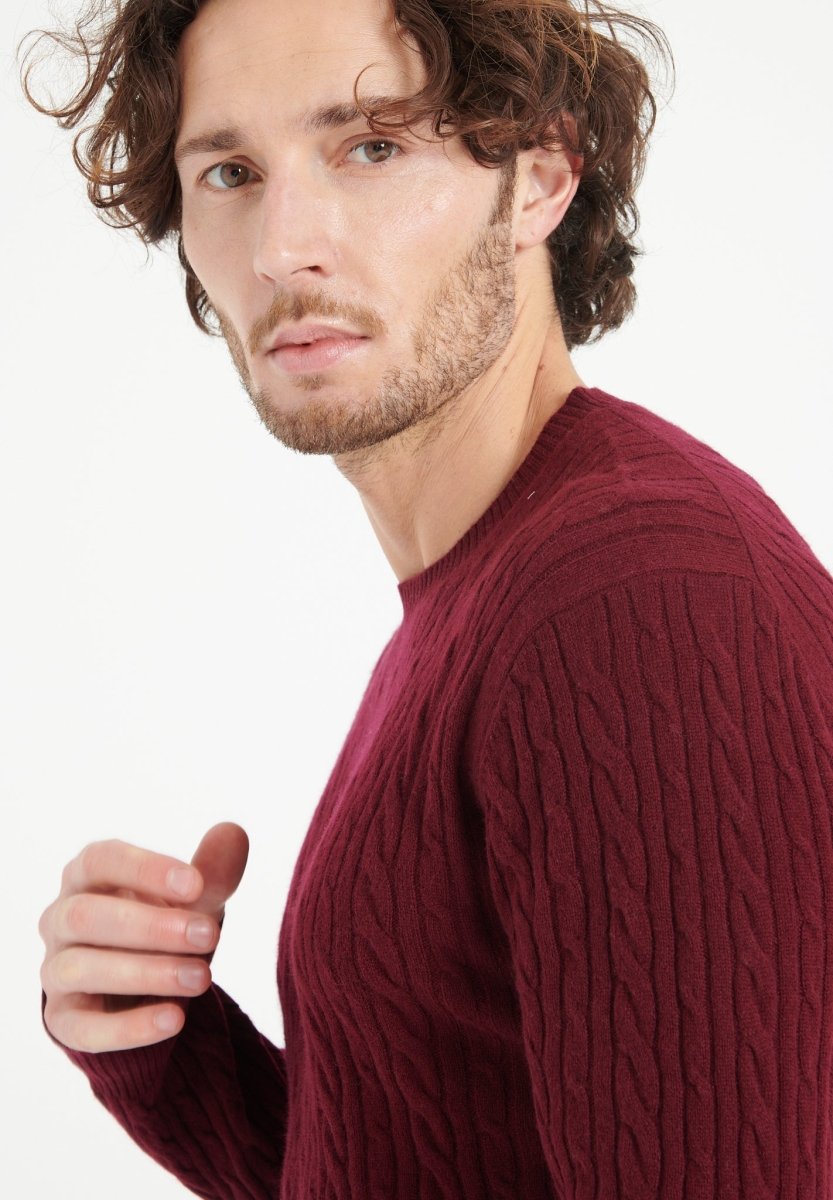 Pull col rond homme en cachemire rouge bordeaux - ZACH 5