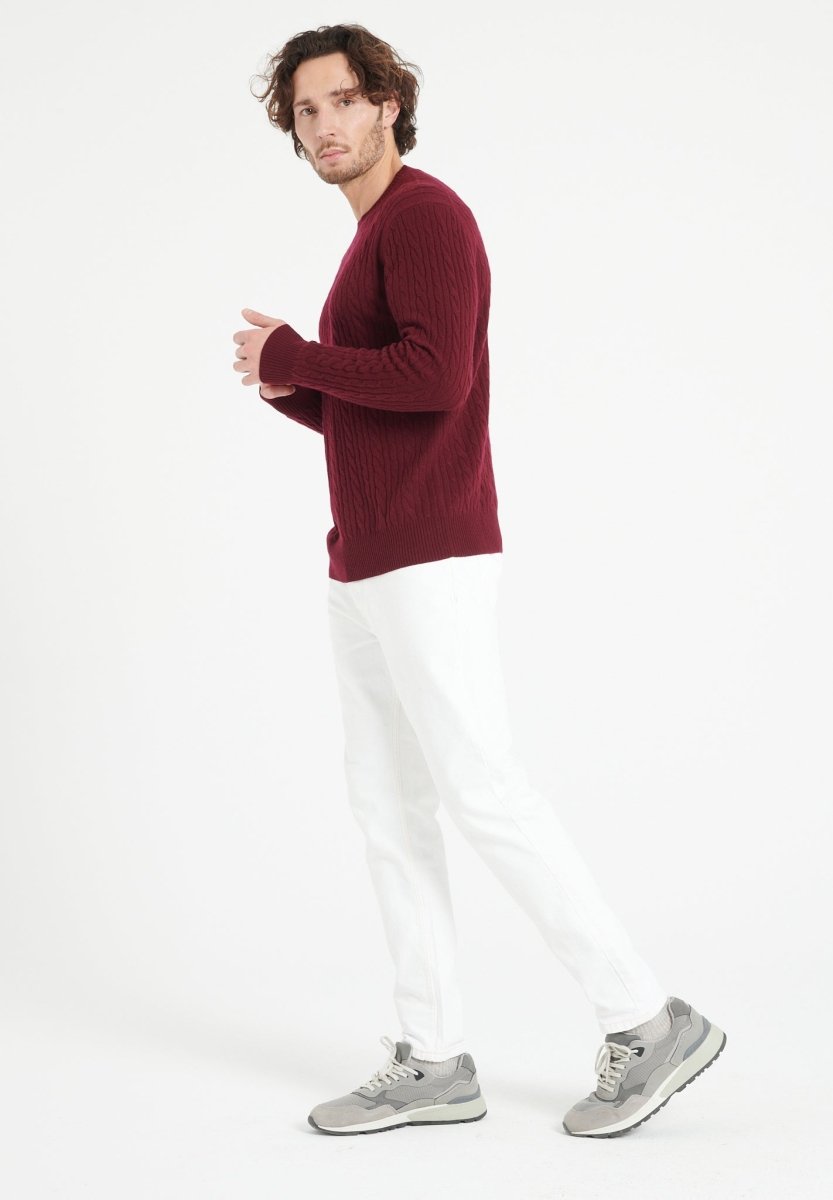 Pull col rond homme en cachemire rouge bordeaux - ZACH 5