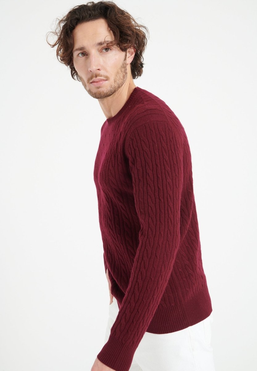 Pull col rond homme en cachemire rouge bordeaux - ZACH 5