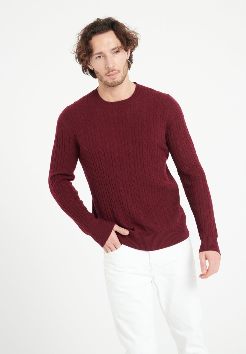Pull col rond homme en cachemire rouge bordeaux - ZACH 5